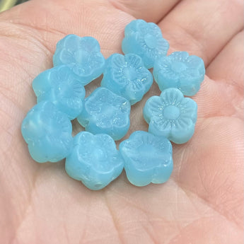 10 Vintage Aqua Daisy Flower Glass Beads #8766