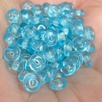 100 Transparent Turquoise Czech Rondelle Glass Beads