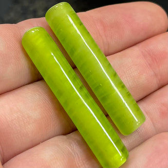 2 Vintage Austrian Long Lime Green Glass Tube Beads #9309