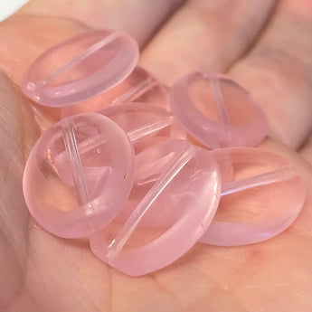 8 Vintage Frosted Pink Czech Oval Window Glass Beads