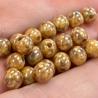 50 Gold Picasso Czech Round Glass Beads