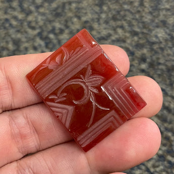 1 Vintage Japan Carnelian Deco Intaglio Rectangle Glass Cabochon #6081