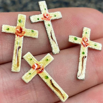 4 Vintage Tiny White Enameled Crosses #8680