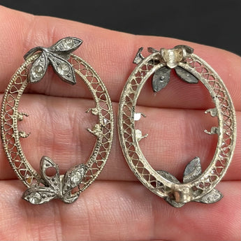 2 Antique Oval Filigree Oval Metal Findings #8413