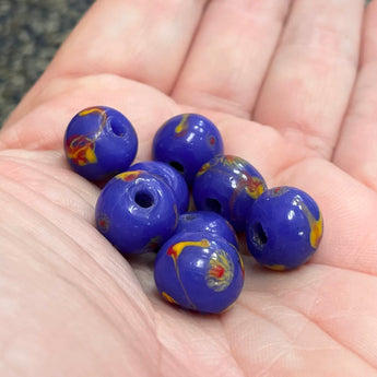 8 Vintage Old Handmade Blue Round Glass Beads