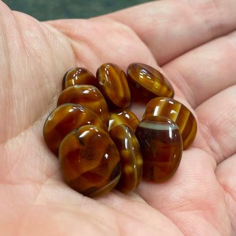 10 Vintage Caramel Brown Striped Oval Glass Beads #8719