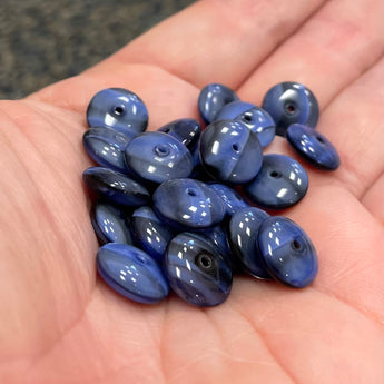 25 Vintage Black Blue Rondelle Glass Beads #8228