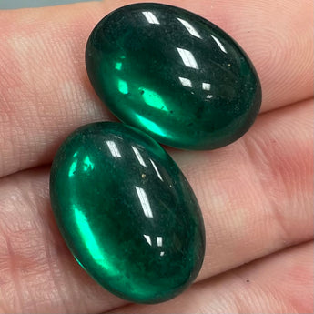 2 Vintage Emerald Green Oval Glass Cabochons #8644