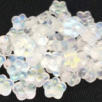 Clear AB Czech Flower Glass Beads