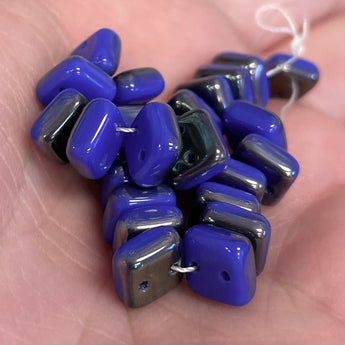 25 Celesian Royal Blue Czech 2-Hole Square Glass Beads