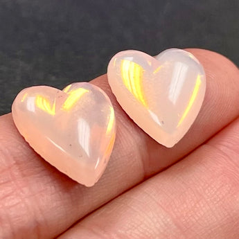 4 Vintage Pink Opal Heart Glass Cabochons #8972