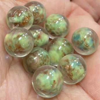 10 Vintage Venetian Light Green Aventurine Round Glass Beads #8130