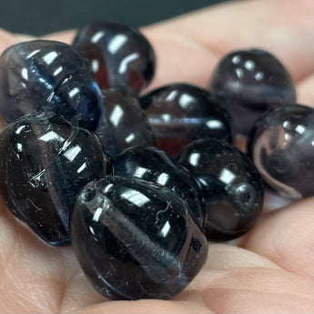 10 Vintage Translucent Charcoal Czech Oval Glass Beads