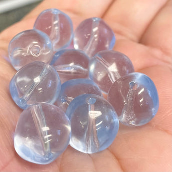 10 Vintage Light Sapphire Blue Czech Baroque Round Glass Beads