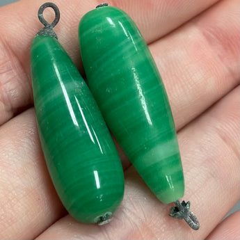 2 Vintage Striped Green Japan Glass Charms