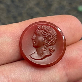 1 Vintage Carnelian Cameo Glass Cabochon #8639