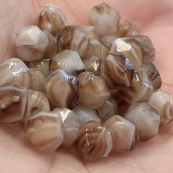 50 Vintage Striped Brown Czech English Cut Glass Beads