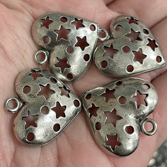 4 Silver Metal Heart Pendants #1019