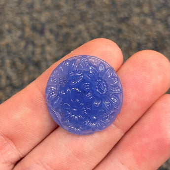 1 Vintage Carved Blue Floral Japan Round Glass Cabochon