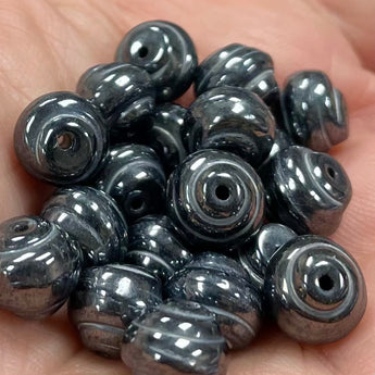 25 Vintage Hematite Baroque Glass Beads #8582