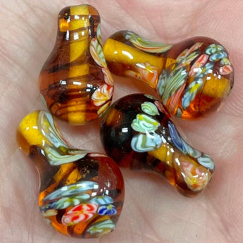 4 Vintage Japan Topaz Floral Millefiori Glass Beads #9052