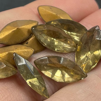 12 Vintage Golden Brown Navette Glass Stones