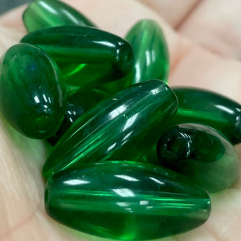 10 Vintage Translucent Green Oval Glass Beads