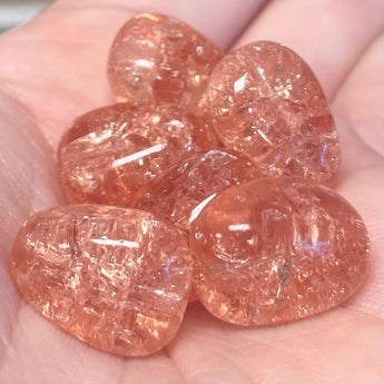 6 Vintage Peachy Pink German Crackle Glass Beads