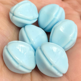 6 Vintage Etched Baby Blue Czech Oval Glass Beads