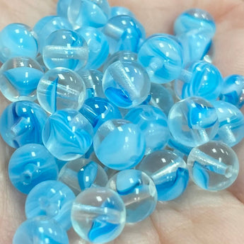 25 Vintage Czech Clear Aqua Color Line Round Glass Beads #8727