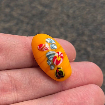 1 Large Light Orange Japan Millefiori Oval Glass Bead