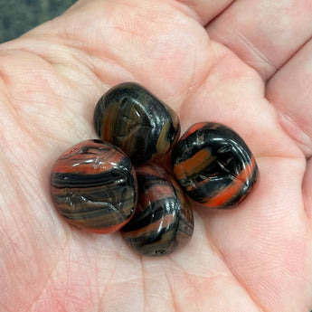 4 Vintage Striped Black Rust Orange German Glass Beads