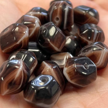 25 Vintage Brown White Striped Glass Beads #6055