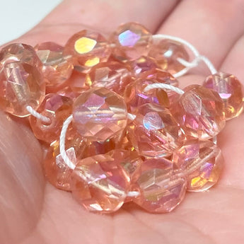 25 AB Peach Pink Czech Faceted Glass Beads