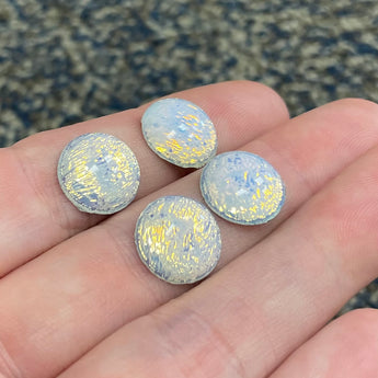 4 Vintage White Opal Foil Domed Round Glass Stones