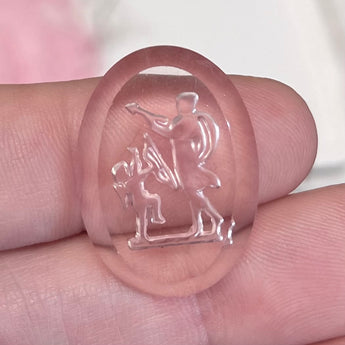 1 Vintage Pink Angel Cupid Intaglio Oval Glass Cabochon