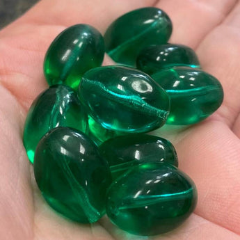 10 Vintage Emerald Green Czech Oval Glass Beads