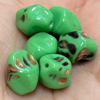 6 Vintage German Green Aventurine Glass Beads #8751