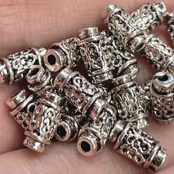 20 Vintage Silver Plated Abstract Metal Tube Beads