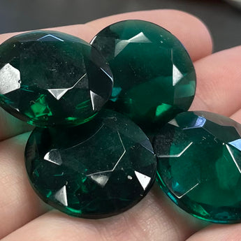 4 Vintage Emerald Round Glass Stones