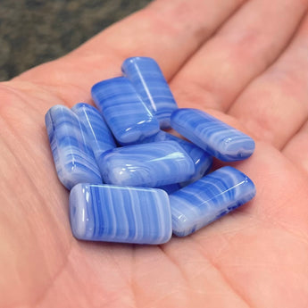 10 Vintage German Blue Striped Rectangle Glass Beads #2802