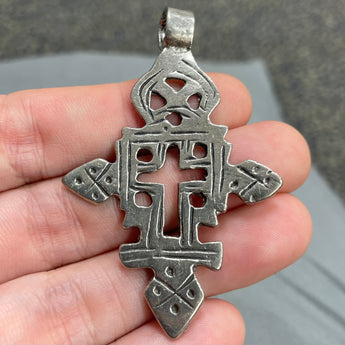 1 Vintage Pewter Ethiopian Cross Metal Pendant