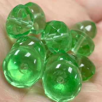 12 Light Green Faceted Rondelle Glass Beads