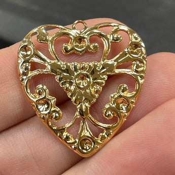 4 Vintage Gold Plated Heart Pendants