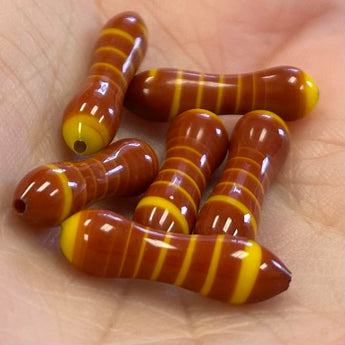 12 Vintage Italian Brown Yellow Striped Glass Beads #8891