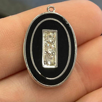 1 Vintage Oval Enameled Rhinestone Jewelry Pendant #7029