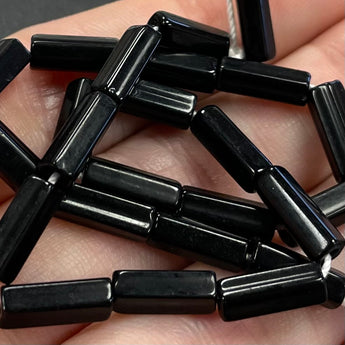 50 Vintage Black Czech Tubular Rectangle Glass Beads