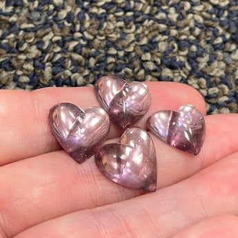 4 Vintage Light Amethyst Heart Glass Cabochons