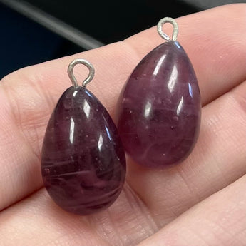 2 Vintage Striped Amethyst Purple Japan Drop Glass Pendants