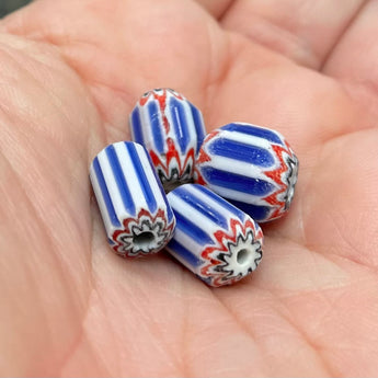 4 Vintage Replica Blue Chevron Glass Beads